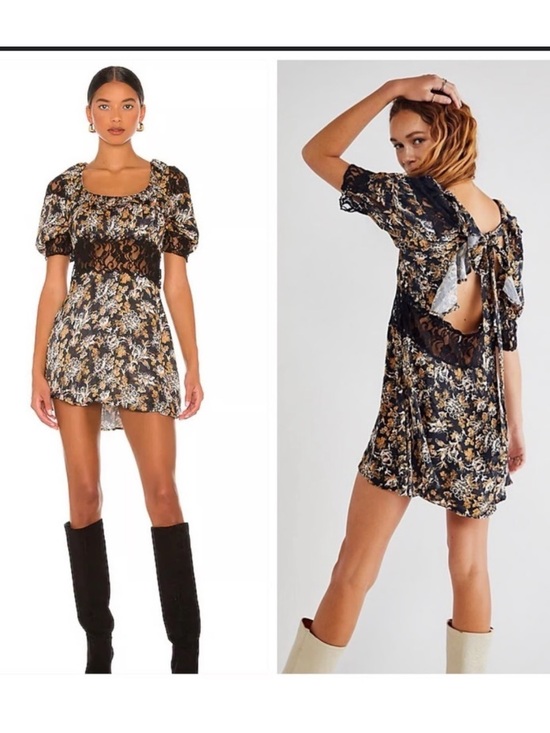 Free People Dresses & Skirts - Free People Lucie Mini Dress Black Floral Lace Open Back Boho Size 2 NWT